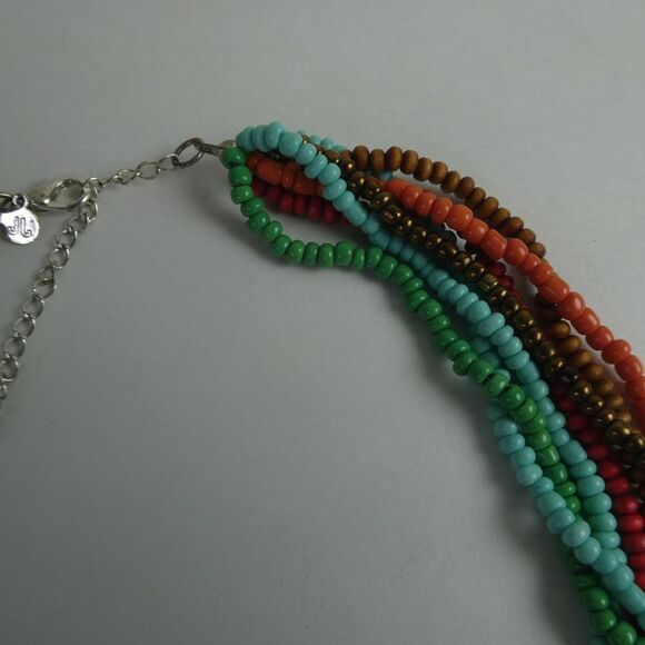 JJ Stamped Boho Multi Strand Beaded Necklace Southwestern Silver Tone Statement - Picture 6 of 9